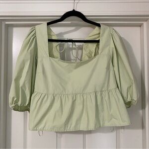 Abercrombie & Fitch Puff Sleeve Poplin Squareneck Top